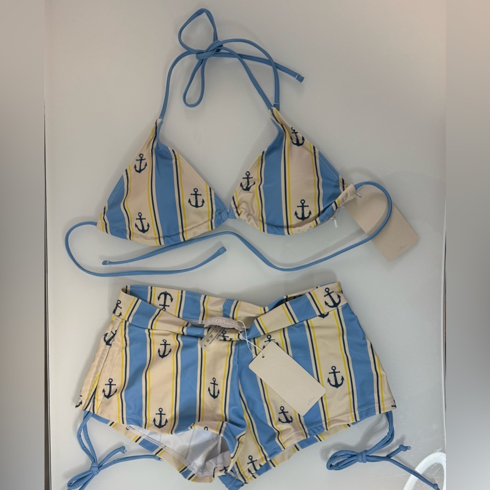 Blue & Cream Striped Anchor Bikini Set